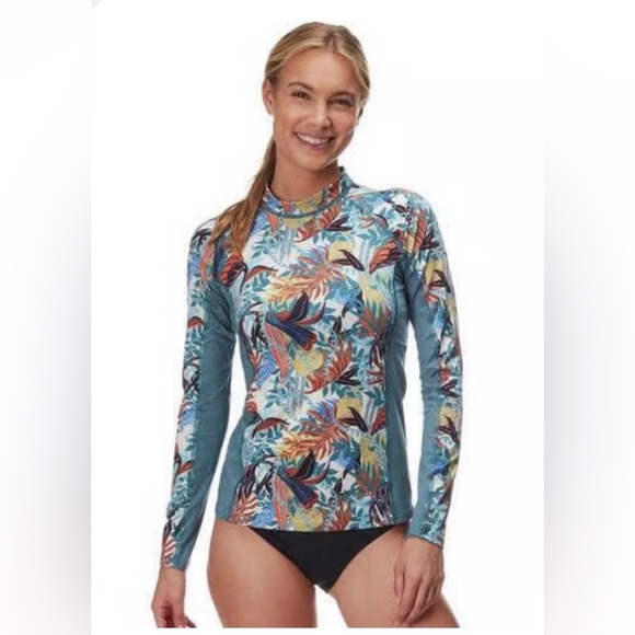 Patagonia Teal Floral Long Sleeve Women's Micro Swell Rashguard Top size M - Picture 5 of 11